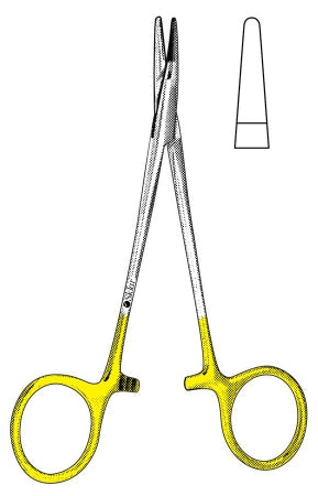 Sklar TC - Needle Holder 5 Inch Length Straight Cross Serrated Blunt Tips Finger Ring Handle - 21-8098