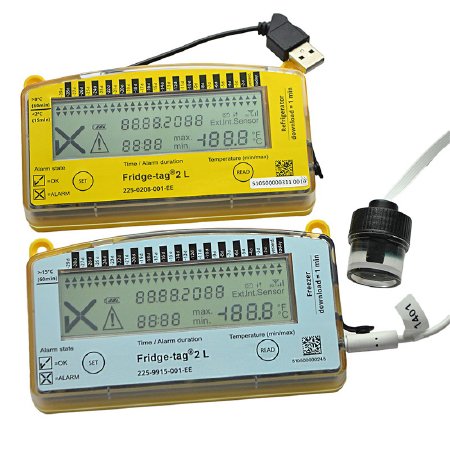 Fridge-tag 2L - Refrigerator Vaccine Data Logger with Alarm Fahrenheit / Celsius -22° to +131°F (-30° to +55°C) Glycol Bottle Probe Battery Operated - BERFRIDGETAG2L