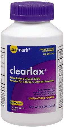 McKesson sunmark clearlax Laxative Unflavored Powder 8.3 oz. 17 Gram Strength Polyethylene Glycol 3350 - 49348014370
