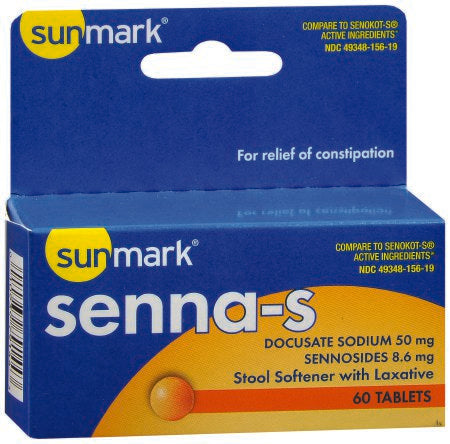 McKesson sunmark Stool Softener Tablet 60 per Bottle 50 mg - 8.6 mg Strength Docusate Sodium / Calcium Sennosides - 7067700421