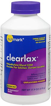 McKesson sunmark clearlax Laxative Unflavored Powder 17.9 oz. 17 Gram Strength Polyethylene Glycol 3350 - 49348014392