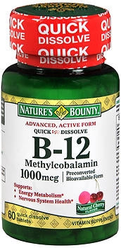 Nature's Bounty - Vitamin Supplement Vitamin B12 1000 mcg Strength Lozenge 60 per Bottle Cherry Flavor - 07431271950