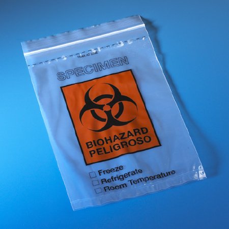 Globe Scientific Specimen Transport Bag with Document Pouch 6 X 9 Inch Polyethylene Biohazard Symbol / Storage Instructions Zip Closure NonSterile - 4920