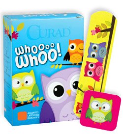 Curad - Adhesive Strip 3/4 X 3 Inch / 1 Inch Plastic Rectangle / Square Kid Design (Owls) Sterile - AB207