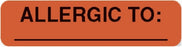 UAL - Pre-Printed Label Allergy Alert Red Paper ALLERGIC TO: _______ Black Alert Label 5/16 X 1-1/4 Inch - ULSY105