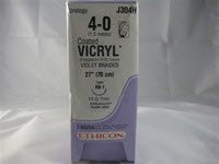 Coated Vicryl - Suture with Needle Absorbable Coated Violet Suture Braided Polyglactin 910 Size 4 - 0 27 Inch Suture 1-Needle 17 mm Length 1/2 Circle Taper Point Needle - J304H