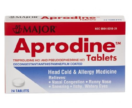 Major Pharmaceuticals Aprodine Allergy Relief 60 mg - 2.5 mg Strength Tablet 24 per Box - 904025024