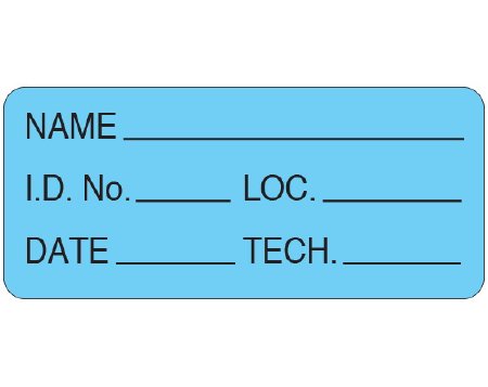 Shamrock - Pre-Printed / Write On Label Advisory Label Blue Cardstock NAME _____ / I.D. No. _____ LOC. _____ / DATE _____ TECH. _____ Black Patient Information 1 X 2-1/4 Inch - UPCR-6075