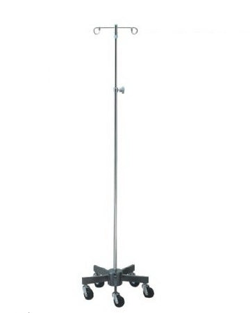 The Brewer Company Infusion Pump Stand Ram Horn Hook 2-Hook 5 Legs, 3 Inch Rubber Wheel, Ball Bearing Casters, 16 Inch Base Diameter - 43416-2