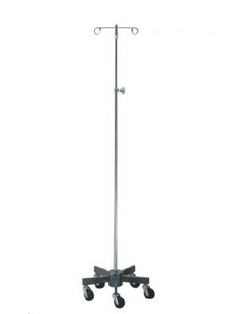 The Brewer Company - Infusion Pump Stand Ram Horn Hook 2-Hook 5 Legs, 3 Inch Rubber Wheel, Ball Bearing Casters, 16 Inch Base Diameter - 43416-2