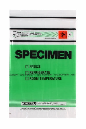 Minigrip Lab Guard with TearZone Specimen Transport Bag with Document Pouch 6 X 9 Inch Polyethylene Biohazard Symbol / Storage Instructions Zip Closure NonSterile - GTZ69GRN