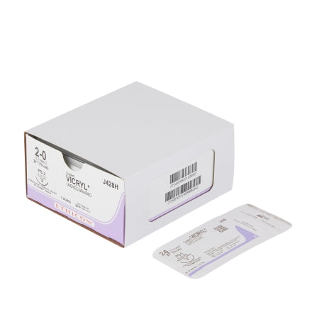 Coated Vicryl - Suture with Needle Absorbable Coated Undyed Suture Braided Polyglactin 910 Size 2 - 0 27 Inch Suture 1-Needle 19 mm Length 3/8 Circle Precision Point - Reverse Cutting Needle - J428H