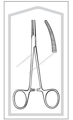 Merit - Mosquito Forceps Halsted 5 Inch Length Mid Grade Stainless Steel Sterile Ratchet Lock Finger Ring Handle Curved Serrated Tips - 96-2539M