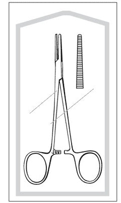 Merit - Mosquito Forceps Halsted 5 Inch Length Mid Grade Stainless Steel Sterile Ratchet Lock Finger Ring Handle Straight Serrated Tips - 96-2537M