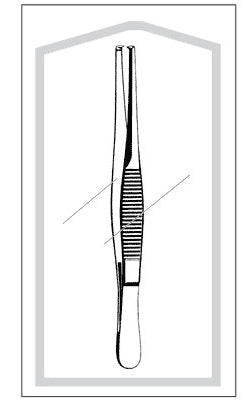 Merit - Tissue Forceps 5 Inch Length Mid Grade Stainless Steel Sterile NonLocking Thumb Handle Straight 1 X 2 Teeth - 96-2579M