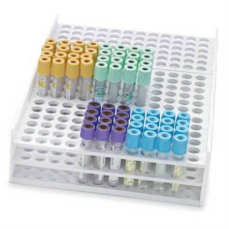 Market Lab Inc Test Tube Rack 216 Place 10 mm - 13 mm Tube Size White 3-1/8 X 9 X 13-1/4 Inch - 1506