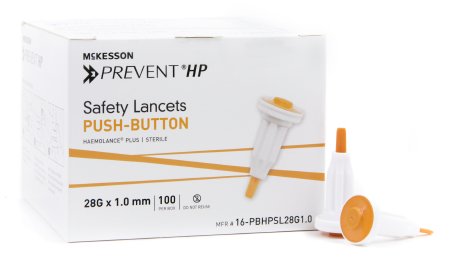 McKesson McKesson Prevent Safety Lancet Fixed Depth Lancet Needle 1.0 mm Depth 28 Gauge Push Button Activated - 16-PBHPSL28G1.0