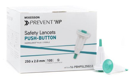McKesson McKesson Prevent Safety Lancet Fixed Depth Lancet Needle 2.0 mm Depth 25 Gauge Push Button Activated - 16-PBHPSL25G2.0
