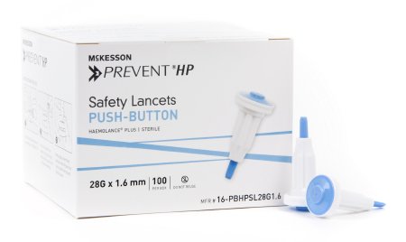 McKesson McKesson Prevent Safety Lancet Fixed Depth Lancet Needle 1.6 mm Depth 28 Gauge Push Button Activated - 16-PBHPSL28G1.6