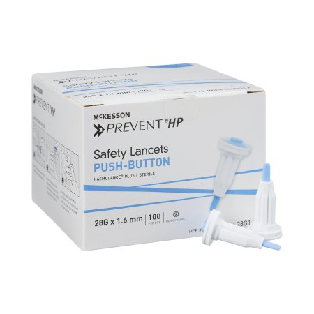 McKesson Prevent - Lancet Fixed Depth Lancet Needle 1.6 mm Depth 28 Gauge Push Button Activation - 16-PBHPSL28G1.6