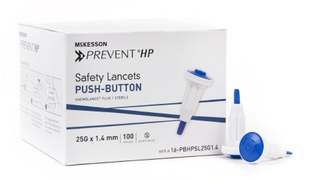 McKesson McKesson Prevent Safety Lancet Fixed Depth Lancet Needle 1.4 mm Depth 25 Gauge Push Button Activated - 16-PBHPSL25G1.4
