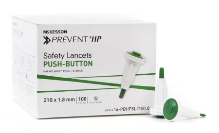 McKesson McKesson Prevent Safety Lancet Fixed Depth Lancet Needle 1.8 mm Depth 21 Gauge Push Button Activated - 16-PBHPSL21G1.8