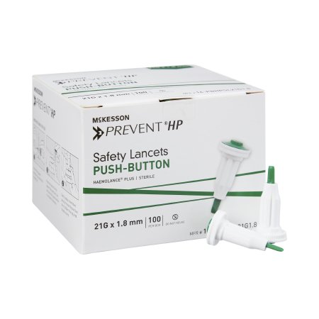 McKesson Prevent - Lancet Fixed Depth Lancet Needle 1.8 mm Depth 21 Gauge Push Button Activation - 16-PBHPSL21G1.8