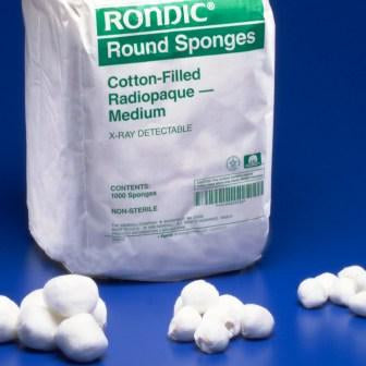 Cardinal Vistec Surgical Stick Sponge X-Ray Detectable Gauze 1-1/2 Inch Diameter 1000 Count Bag NonSterile - 6591