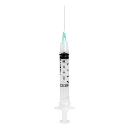 Sol-Millennium Medical Sol-Care Syringe with Hypodermic Needle 5 mL 21 Gauge 1/2 Inch Detachable Needle Retractable Needle - 140072I