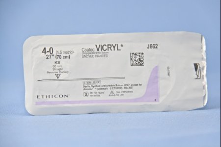 J & J Healthcare Systems Coated Vicryl Suture with Needle Absorbable Coated Undyed Suture Braided Polyglactin 910 Size 4-0 27 Inch Suture 1-Needle 60 mm Length Straight Conventional Cutting Needle - J662H