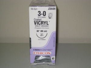 Coated Vicryl - Suture with Needle Absorbable Coated Violet Suture Braided Polyglactin 910 Size 3 - 0 36 Inch Suture 1-Needle 36 mm Length 1/2 Circle Taper Point Needle - J344H