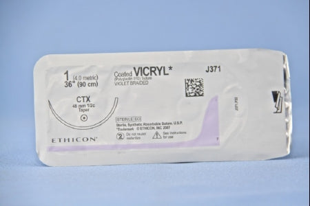 J & J Healthcare Systems Coated Vicryl Suture with Needle Absorbable Coated Violet Suture Braided Polyglactin 910 Size 1 36 Inch Suture 1-Needle 48 mm Length 1/2 Circle Taper Point Needle - J371H