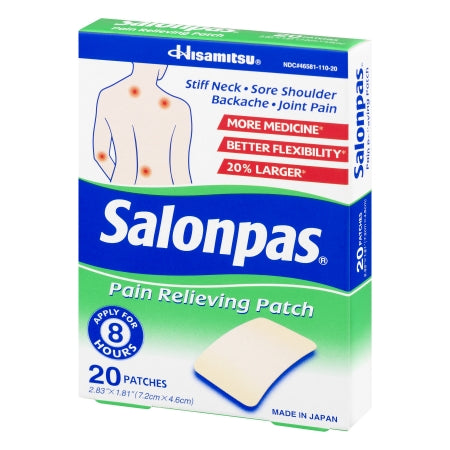 Emerson Healthcare Salonpas Topical Pain Relief 3.1% - 6% - 10% Strength Camphor / Menthol / Methyl Salicylate Patch 20 per Box - 46581011020