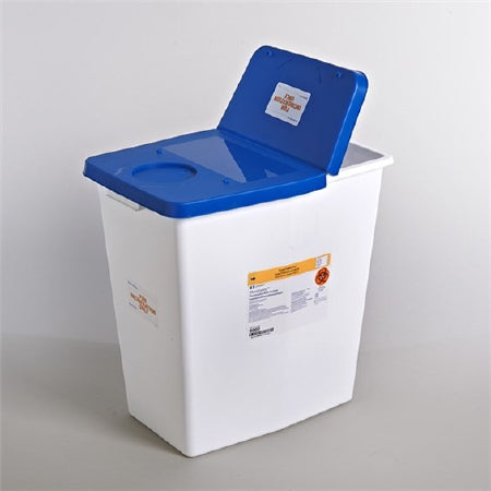 Cardinal PharmaSafety Pharmaceutical Waste Container Nestable 12 Gallon White Base / Blue Lid Vertical Entry Sliding Lid - 8860NB
