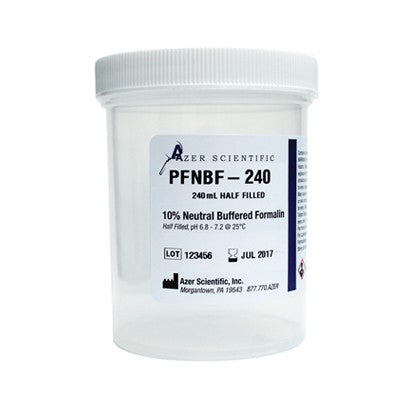 Azer Scientific Prefilled Formalin Container Polypropylene Screw Cap 120 mL Fill in 240 mL (8 oz.) NonSterile - PFNBF-240