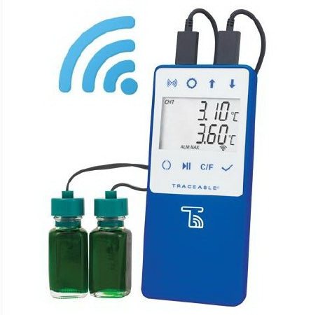 Control 3 Holdings LLC Traceable Datalogging Refrigerator / Freezer Thermometer Fahrenheit / Celsius -58° to 140°F 2 Bottle Probes Multiple Mounting Options Battery Operated - 6500