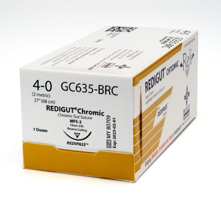 Reli - Suture with Needle Absorbable Uncoated Undyed Suture Chromic Gut Size 4 - 0 27 Inch Suture 1-Needle 19 mm Length 3/8 Circle Reverse Cutting Needle - GC635-M