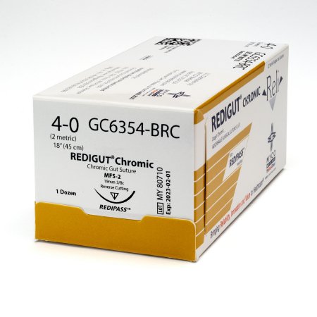 Reli - Suture with Needle Absorbable Uncoated Undyed Suture Chromic Gut Size 4 - 0 18 Inch Suture 1-Needle 19 mm Length 3/8 Circle Reverse Cutting Needle - GC6354-M