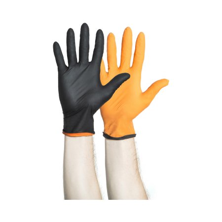 Black-Fire* - Reversible Exam Glove Large NonSterile Nitrile Standard Cuff Length Textured Fingertips Black / Orange Not Chemo Approved - 44758