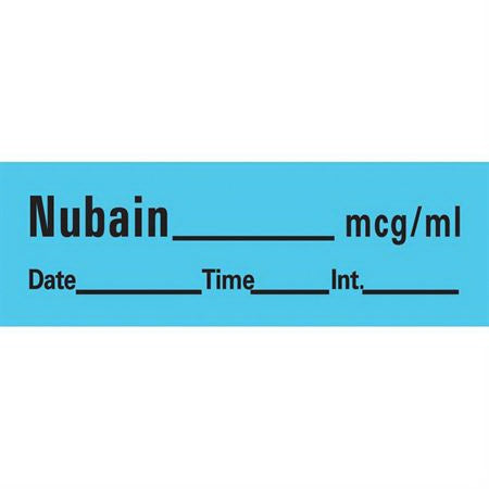 Sharn Pre-Printed Label Anesthesia Label Nubain__mg/ml/Date___Time___Int.___ Blue - 19313