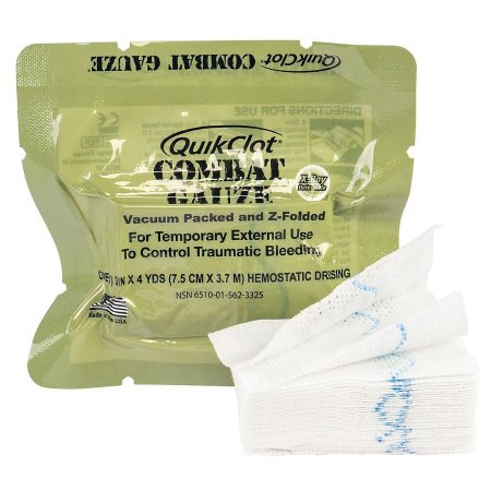QuikClot Combat Gauze - Hemostatic Dressing 3 Inch X 4 Yard 1 per Pack Individual Packet Kaolin Sterile - 200