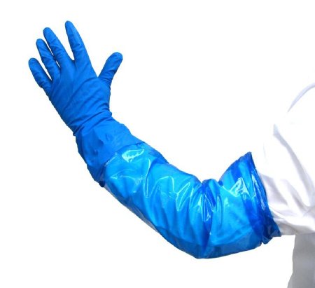 Sleeve Gloves - Utility Glove Large Nitrile Green / Blue 28 Inch Elastic Cuff NonSterile - 41580