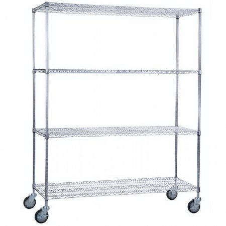 R & B Wire Products - Heavy Duty Linen Cart 4 Shelves 500 lbs. Weight Capacity Chrome Plated Wire 5 Inch Casters, 2 Locking - LC246068