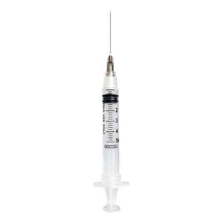 Sol-Care - Syringe with Hypodermic Needle 5 mL 22 Gauge 1-1/2 Inch Regular Wall Retractable Safety Needle - 140076IM