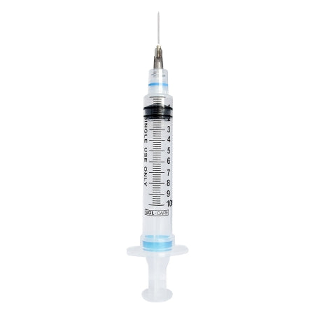 Sol-Millennium Medical Sol-Care Syringe with Hypodermic Needle 10 mL 22 Gauge 1 Inch Detachable Needle Retractable Needle - 160085I