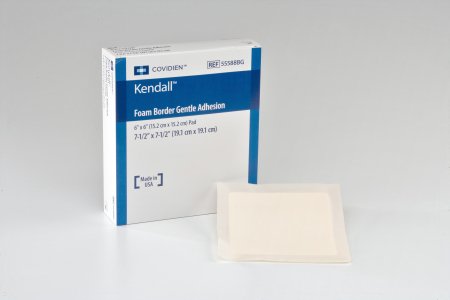 Cardinal Kendall Border Foam Gentle Adhesion Silicone Foam Dressing 7-1/2 X 7-1/2 Inch Square Silicone Adhesive with Border Sterile - 55588BG
