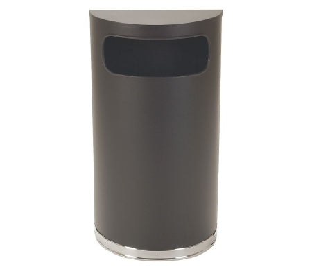 Grainger Tough Guy Trash Can 9 gal. Half Round Black Powder Coated Steel Side Opening - 4PGG7