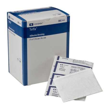 Cardinal Telfa Adhesive Dressing 3 X 4 Inch Film / Cotton Rectangle White Sterile - 7643
