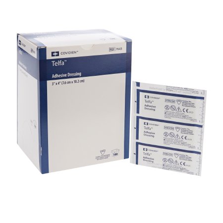 Telfa - Adhesive Dressing 3 X 4 Inch Film / Cotton Rectangle White Sterile - 7643