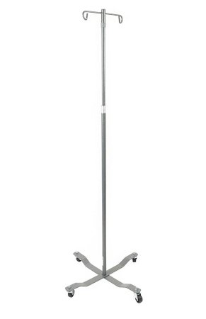 Drive Medical - IV Stand 2-Hooks 4-Leg Chrome Plated Steel with Weights - 13033SV